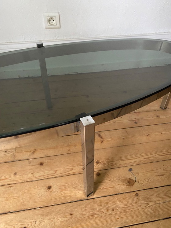 Image 1 of Italian design oval coffee table structure in chrome and smoked glass