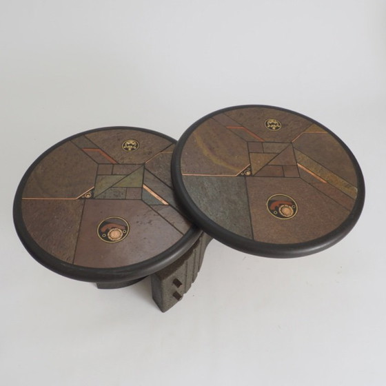 Image 1 of Zeldzame tweedelige modulaire brutalistische salontafel van Paul Kingma