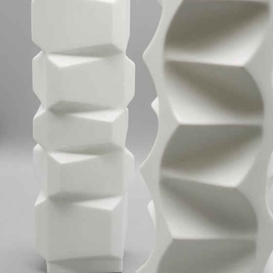 Image 1 of HUTSCHENREUTHER Biskuitporzellan ARCHAIS Vase TRIO Heinrich FUCHS Op Art Retro