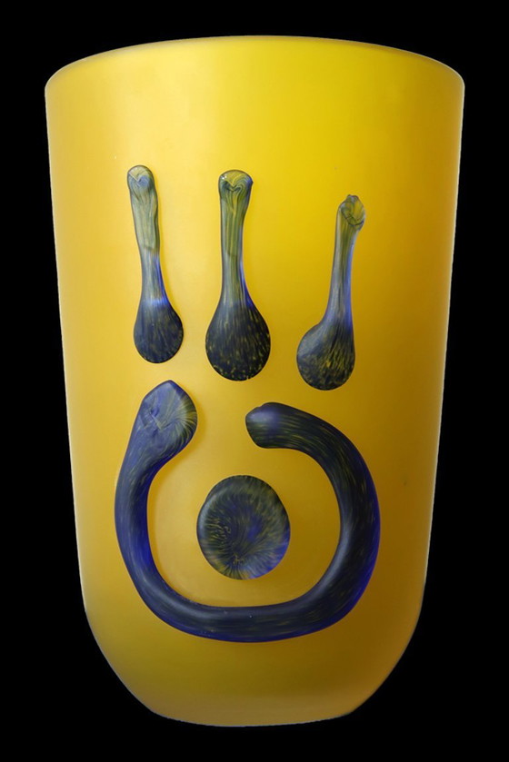 Image 1 of Vaso in vetro opaco, blu/giallo