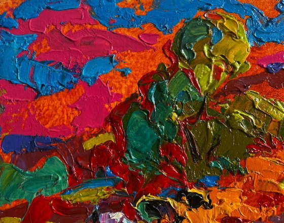 Image 1 of Original Oil Painting Fall Field Landscape Colors of Autumn