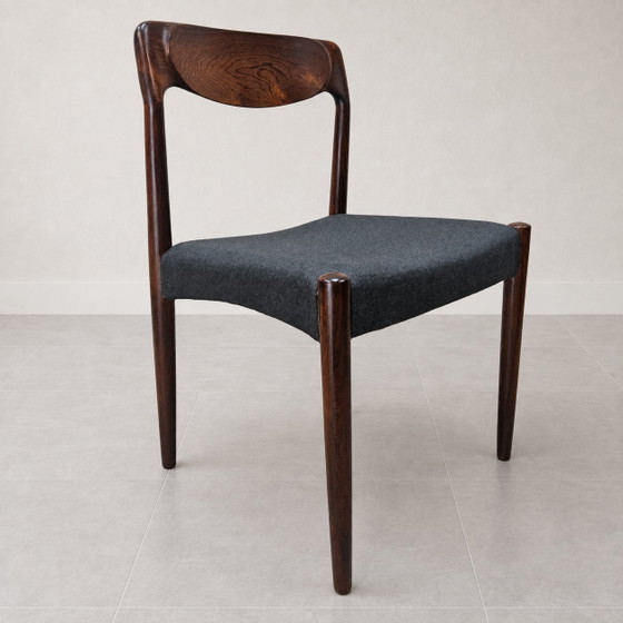 3x Vintage Danish Dyrlund Chairs Rosewood Reupholstered (Scandinavian Design) Mid Century – Dining chairs (photo 2 of 15)