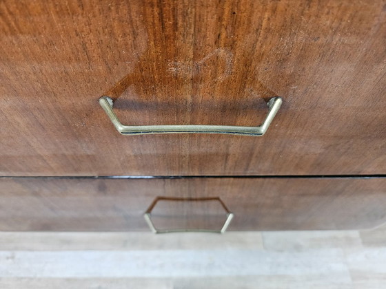 Image 1 of Vintage six-drawer mahogany burl dresser with glass top, 1960