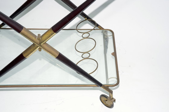Image 1 of Carrello bar in ottone e legno di metà secolo, Italia, anni '50