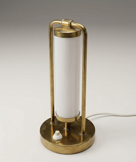 Image 1 of Bauhaus-Tischleuchte, Messing & Opalglas, 1930er Jahre, Tschechische Republik