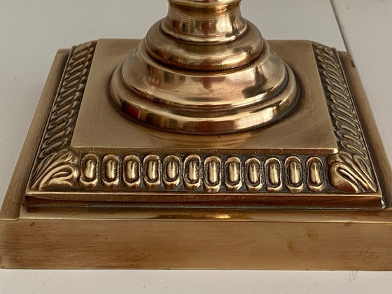 Image 1 of Duo di lampade a olio da salotto Inizio XX secolo Bronzo Terracotta Rame Giallo Cristallo