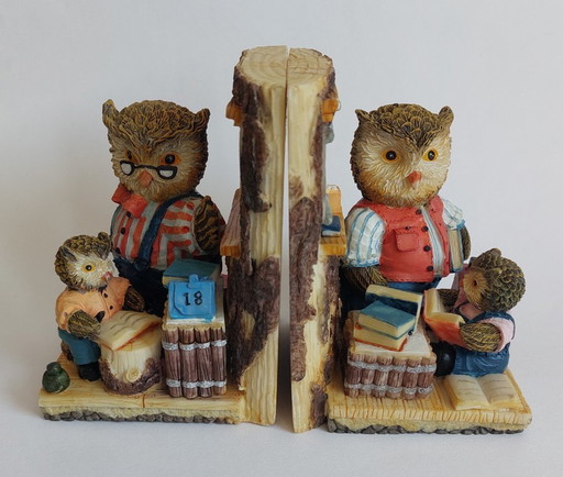 Serre-livres hibou vintage en résine peinte à la main