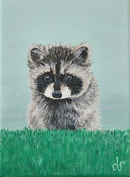 Acrylverf schilderij baby wasbeer