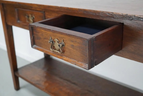 Image 1 of Vintage Franse rustieke landelijke eikenhouten bijzettafel