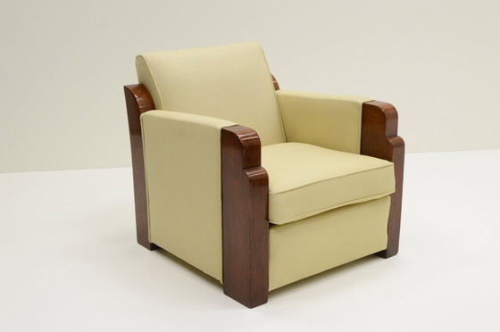 Image 1 of Set of 2 Leather Art Deco Club Chairs, 1930s France