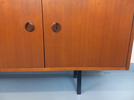 Image 1 of Enfilade meuble de rangement vintage style scandinave moderniste en teck et métal noir des années 60