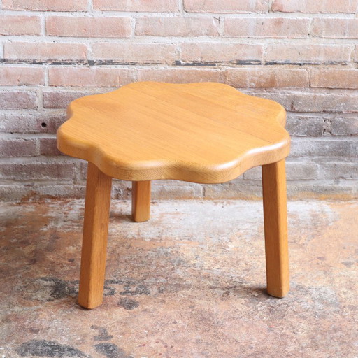 Mesa de centro vintage de roble con forma de flor, mesa auxiliar de los años 70