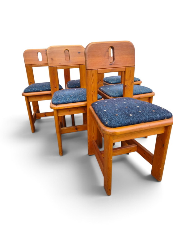 6 Rare WASA Dining Chairs – Textile, Wood (photo 5 of 8)