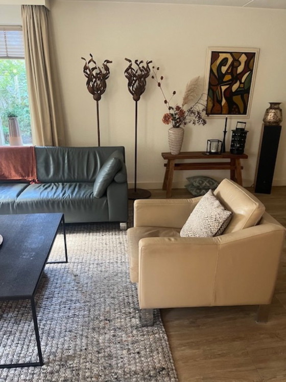 Image 1 of Sofá de cuero verde Leolux