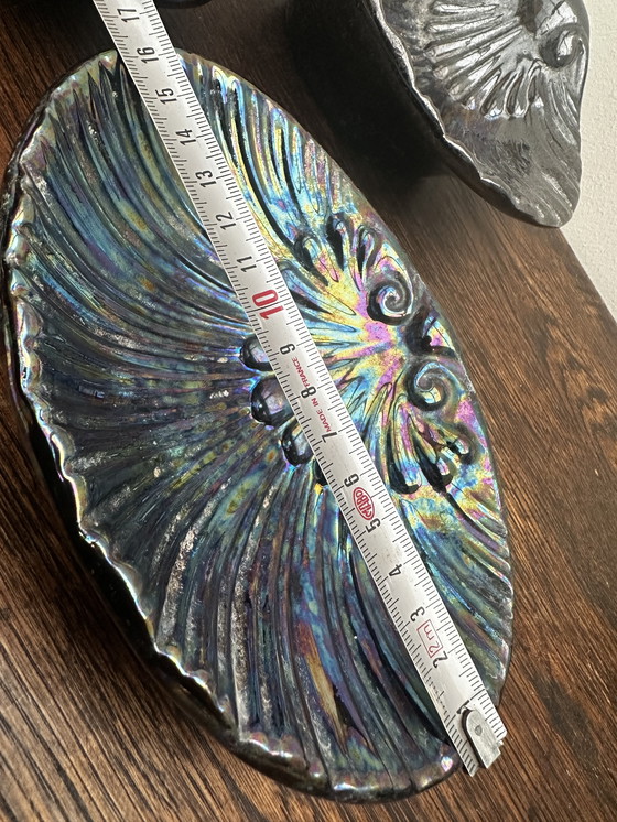 Image 1 of Trio of iridescent black ceramic dishes / Empty Pockets Shell shape