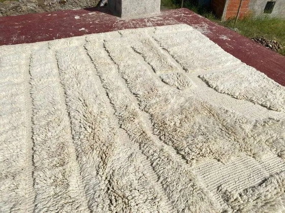 Moroccan Berber rug in ecru 300x200 cm, handmade rug with geometric design. – Rugs & carpets, Wool, Cotton (photo 10 of 12)