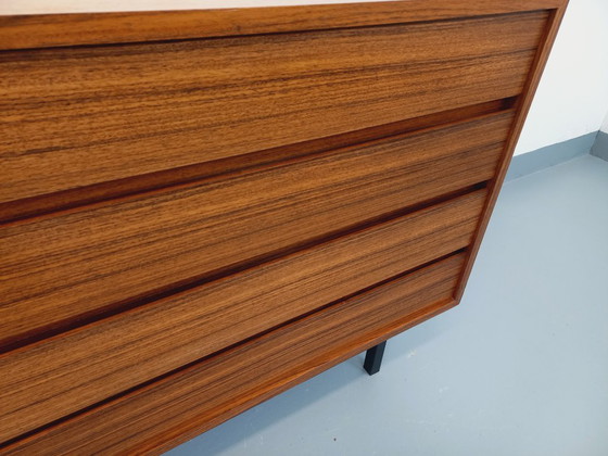 Image 1 of Vintage Scandinavian modernist style chest of drawers in rosewood and black metal from the 1960s
