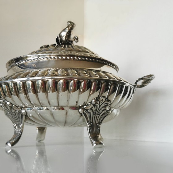 Solid .925 Sterling Silver Gadrooned Tureen – Alfredo Montejo Style – c. 1940-1960 – Table accessories (photo 2 of 14)