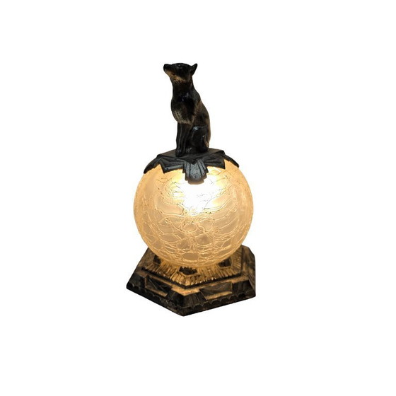 Image 1 of French Art Deco table lamp with a dog, circa 1920