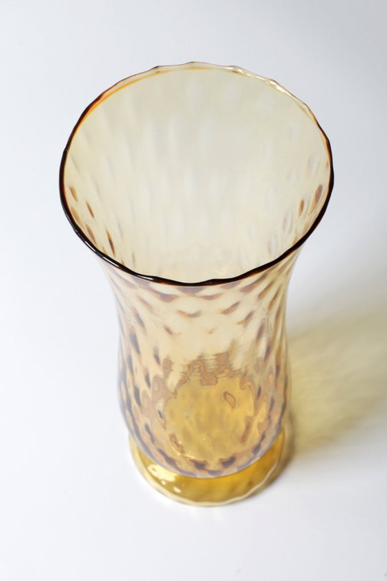 Image 1 of Mid-century Large Stylish Amber Glass Flower Vase / Empoli / Italy / 1970s