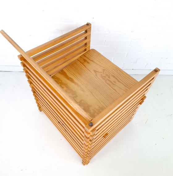 Image 1 of Vintage slat armchair 70s/80s wood constructivist