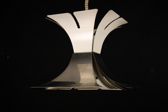 Image 1 of Lampadario anni '70 in stile Goffredo Reggiani in lacca e cromo