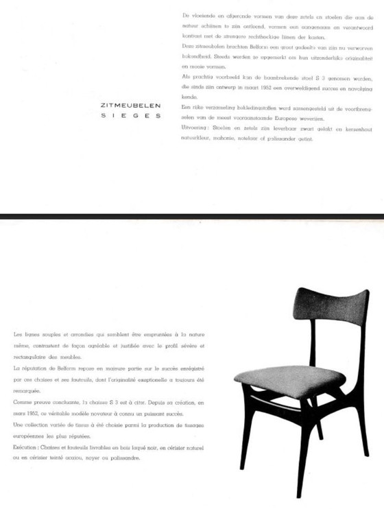 Set di 6 sedie S3 disegnate da Alfred Hendrickx per Belform, anni '50 – Sedie da pranzo, Wood, Cotton, Vintage (photo 9 of 9)
