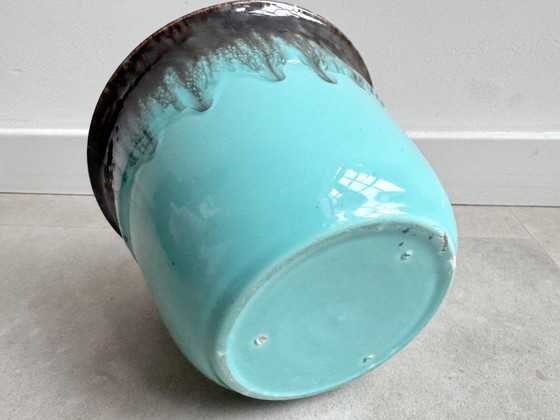 1x Grote Vintage Turquoise Keramiek Bloempot – Plantenbak, Ceramic (photo 6 of 7)