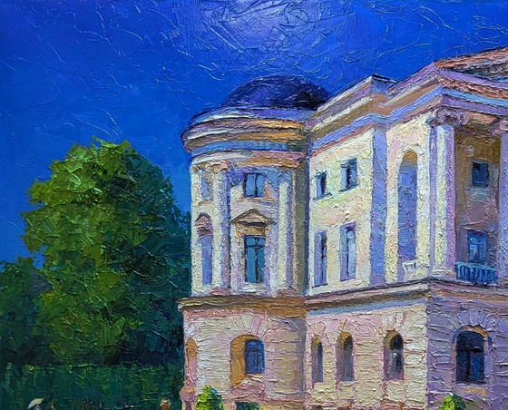 Original Oil Painting Palace Architecture Estate Outside The City – Paintings & Drawings, Canvas (photo 6 of 8)