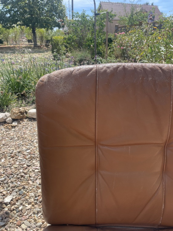 Set van 2 vintage cognac leren draaifauteuils – jaren 70 – Draaistoelen, Leather, Metal (photo 5 of 10)