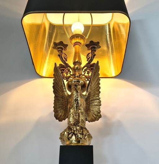 Empire style brass eagle table lamp by Lusterie Deknudt, 1970s