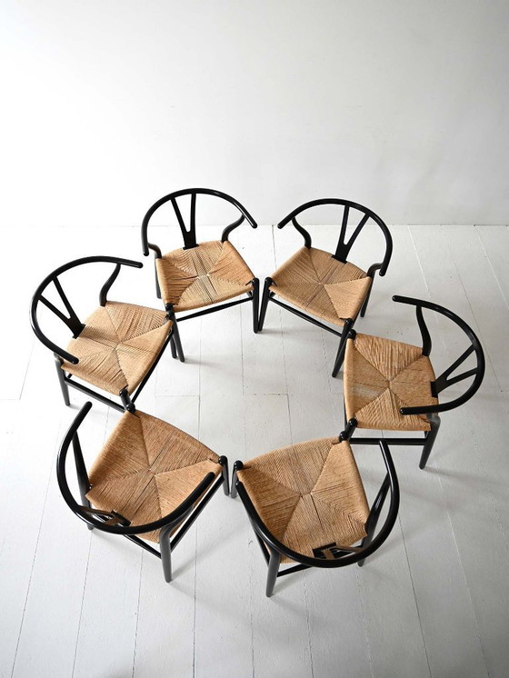 Image 1 of Set van 6 CH24 stoelen van Hans Wegner