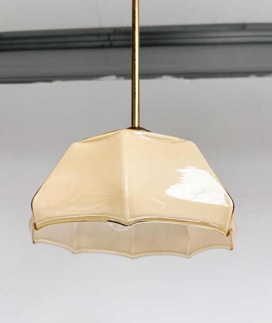 Image 1 of Curved glass Art Deco pendant lamp, 1930s