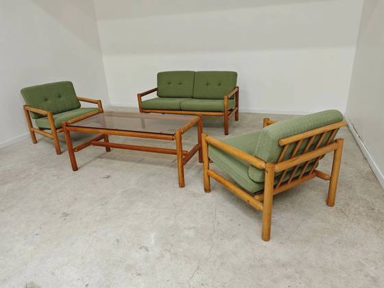Complete modernist green chalet living room, Czechoslovakia 1970. – Lounge sets, Wood, Mid Century Modern (photo 5 of 9)