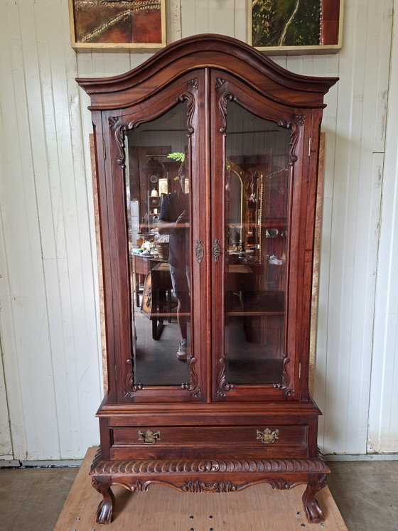 Image 1 of Klassiek mahoniehouten vitrinekast, servieskast, wijnkast, boekenkast afm. 98x46cm en 190cm hoog.
