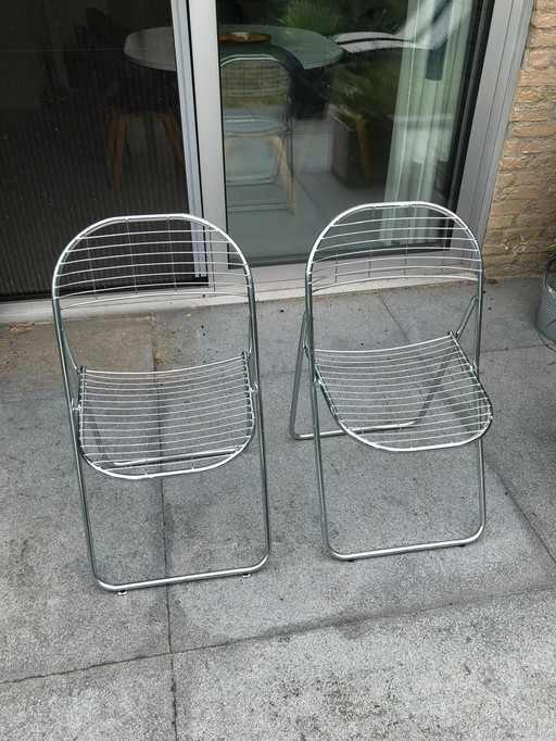 Chaise pliante IKEA - chaise en fil de fer - acier inoxydable - Niels Gammelgaard - 80's
