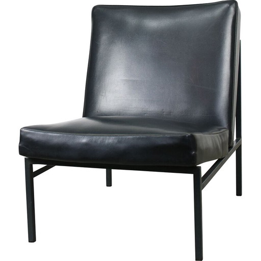 Fauteuil Bauhaus vintage en faux cuir noir, 1960