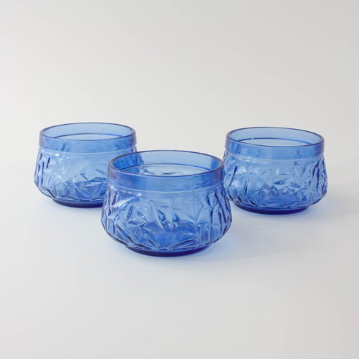 Set of 3 Vintage IVIMA Blue Glass Dessert Bowls, 1960s