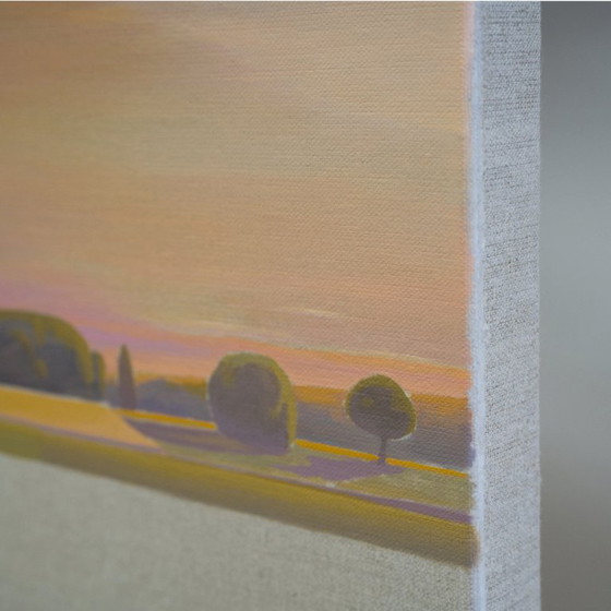 Image 1 of Landscape painting, evening sun, hand-painted unique piece, approx. 91 x 70 cm