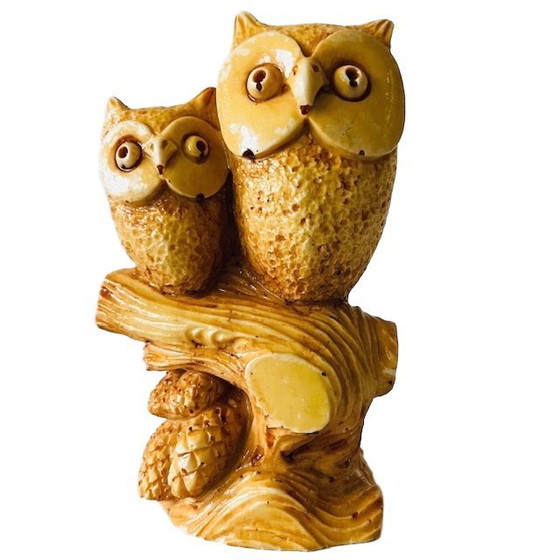 Image 1 of Vintage primitive owl figurine resin amber 1970s