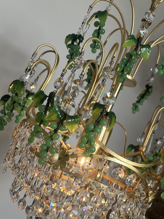 Image 1 of Vintage groene druiven kroonluchter hanglamp uit Murano