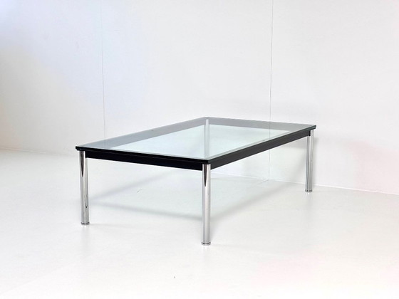 Vintage Glass Coffee table, Chrome & black metal frame, Made in Italy, Transparent, Modern (photo 11 of 15)