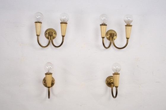 Image 1 of Set di quattro appliques di metà secolo in lacca e ottone. Italia anni '50