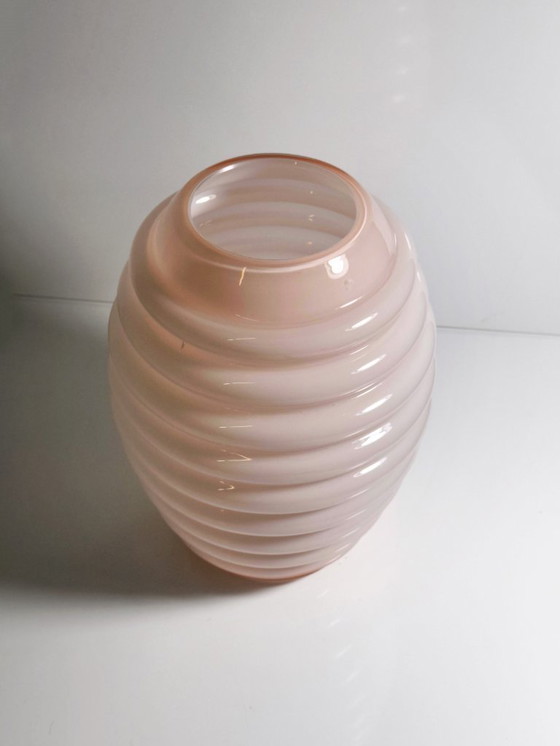 Image 1 of Vetrarti Murano Glass Vase Pink Milk Glass Venini Deco Style Pink Glass Venice