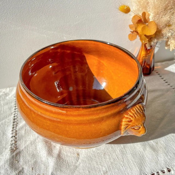 Vintage Keramische Leeuwenkop Soepterrine - Honing en Zwart, Gemaakt in Frankrijk - Elegantie en Traditie (photo 5 of 9)