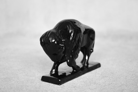 Image 1 of Grande figurine de bison en porcelaine noire, Vintage Mid Century Scandinavian Modern, 1960s