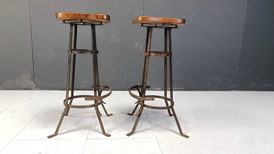 Image 1 of Vintage Brutalist Bar Stools, Set of 5 - 1970s
