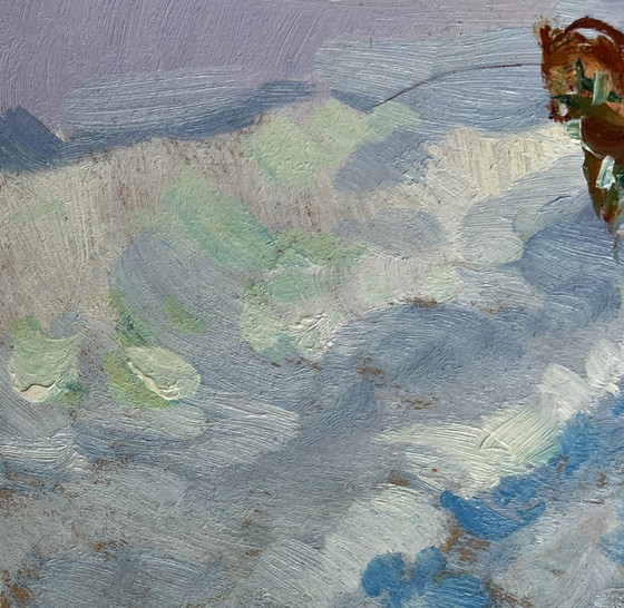 Image 1 of Original Oil Painting Winter Field Landscape Winter journey with a horse