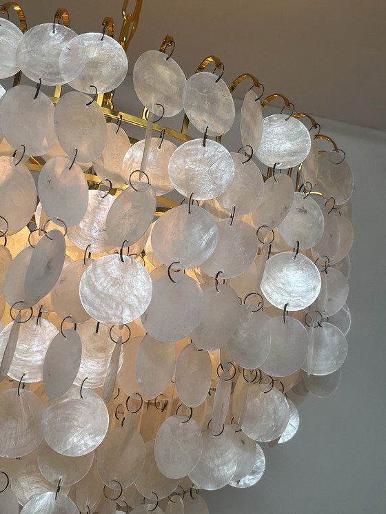Image 1 of Xl lampe pendante vintage en coquillage capiz chandelier cadre doré