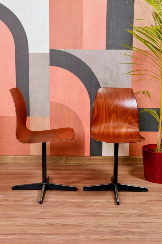 Image 1 of Pair of children's chairs made of plywood, vintage style, metal legs, 1970s